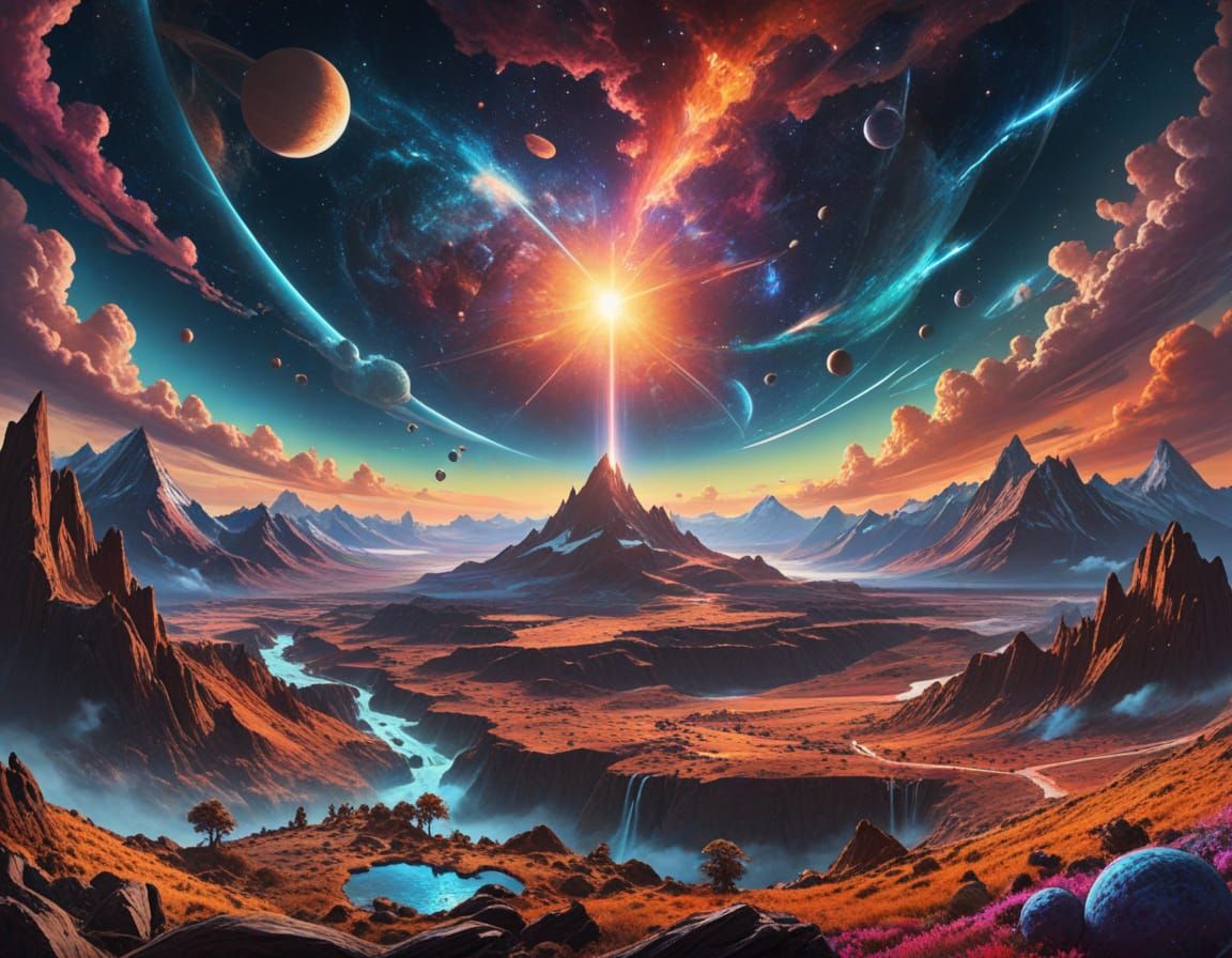 Vibrant Cosmic Universe Collage in 8K Holographic Style