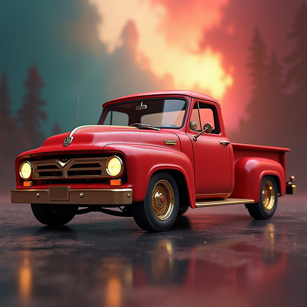 Candy Apple Red 1969 C10 Truck, Surreal Style