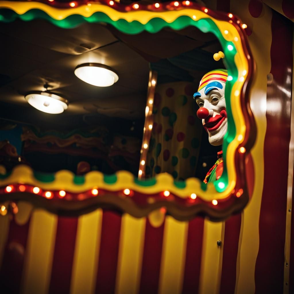 Horrifying Clown Reflection in Funhouse Mirror