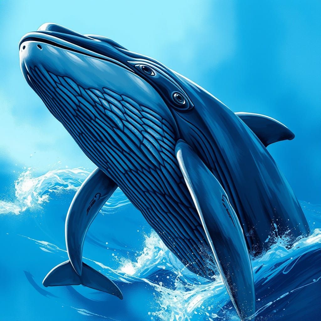 Hyperrealistic Whale Leaps into Vibrant Oceanic Scene