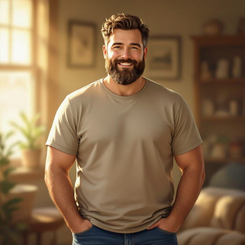 Bearded Man With Dad Bod in Soft Sunlight
