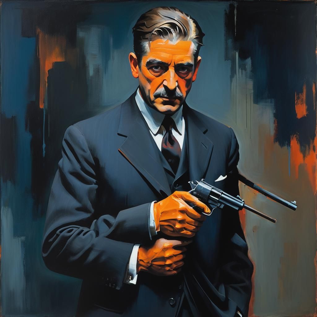 1920s Gangster with Gun in Abstract Expressionism Style