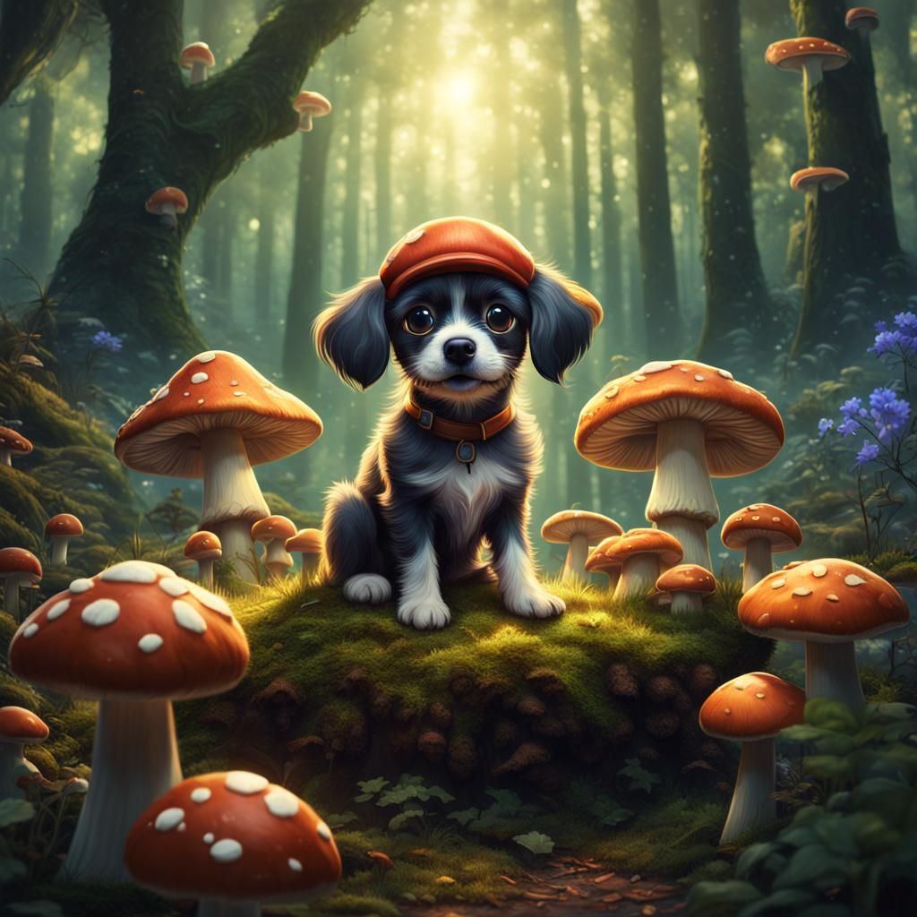 Dog in Mushroom Ring, Fantasy Concept Art