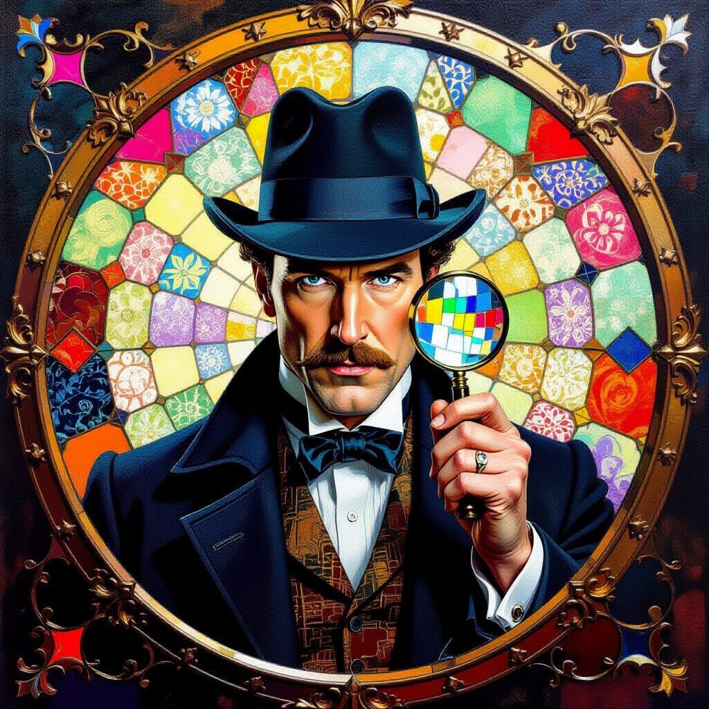 Sherlock Holmes in Kaleidoscopic Pre-Raphaelite Oil Painting
