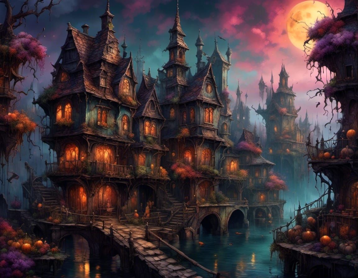 Haunted Dark Fantasy City in Detailed Matte Painting