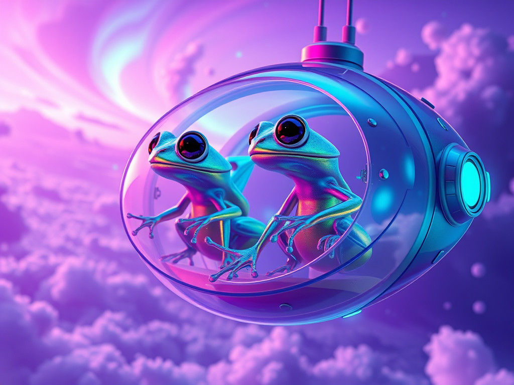 Cute Alien Frogs in Spacesuits Inside Spacecraft