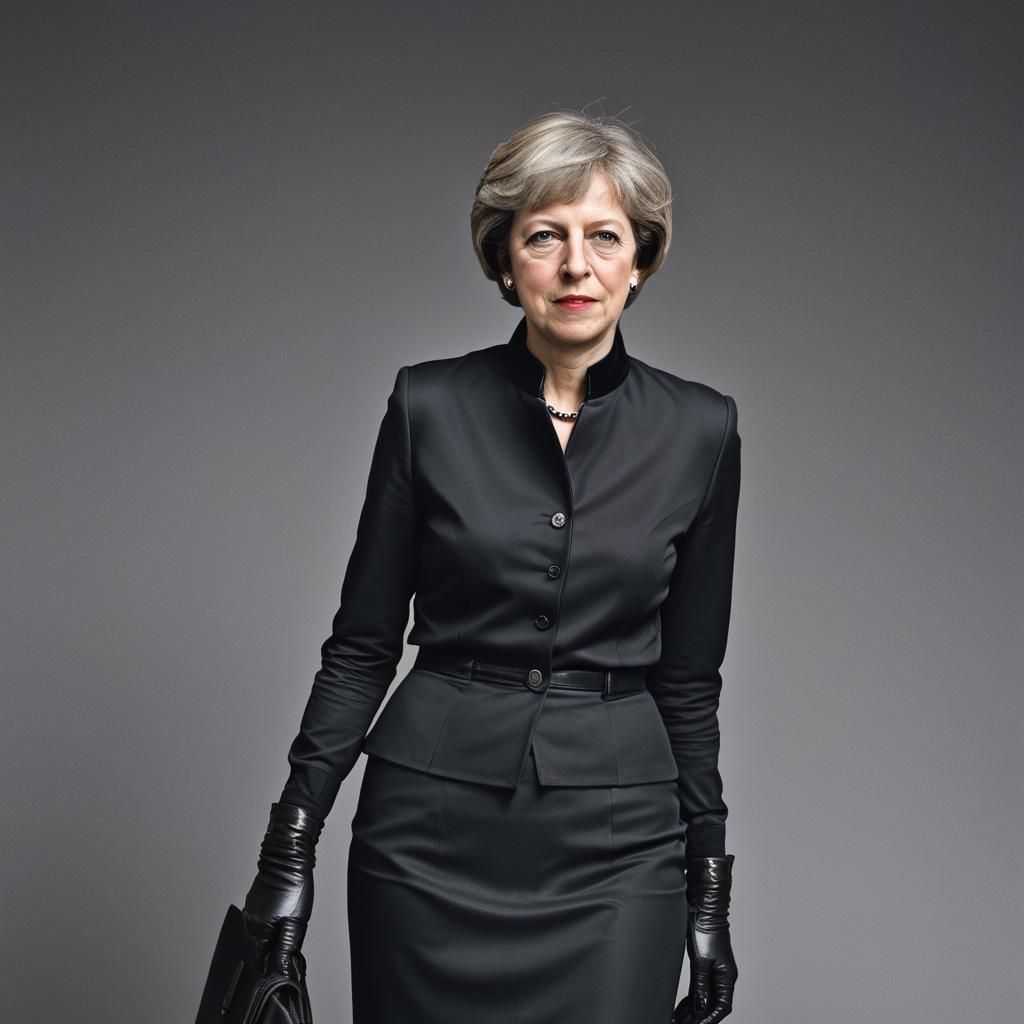 High-Contrast Portrait of Theresa May in Black Leather