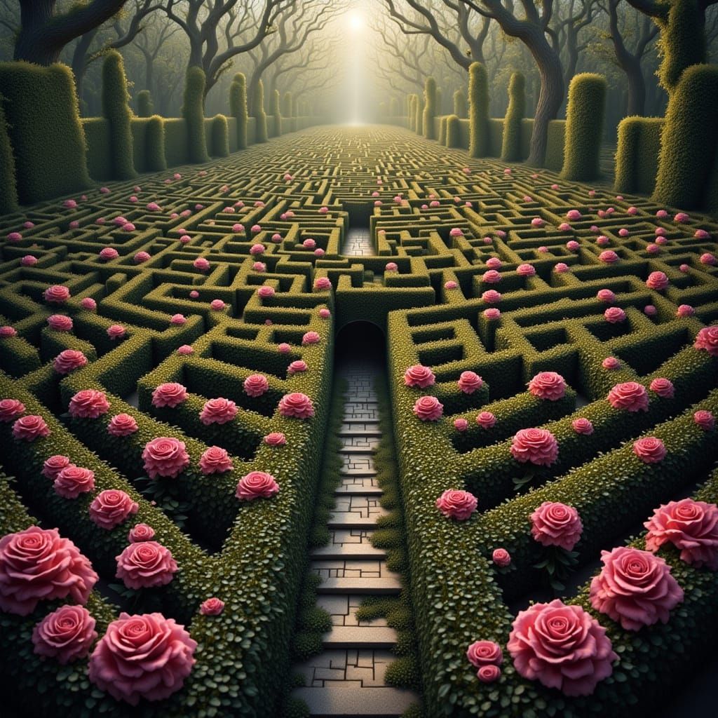 Enchanting Rose Labyrinth in Alice in Wonderland Style