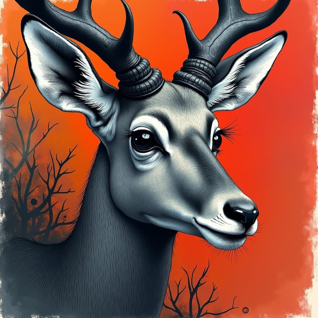 Antelope Face Sketch in Fantasy Style