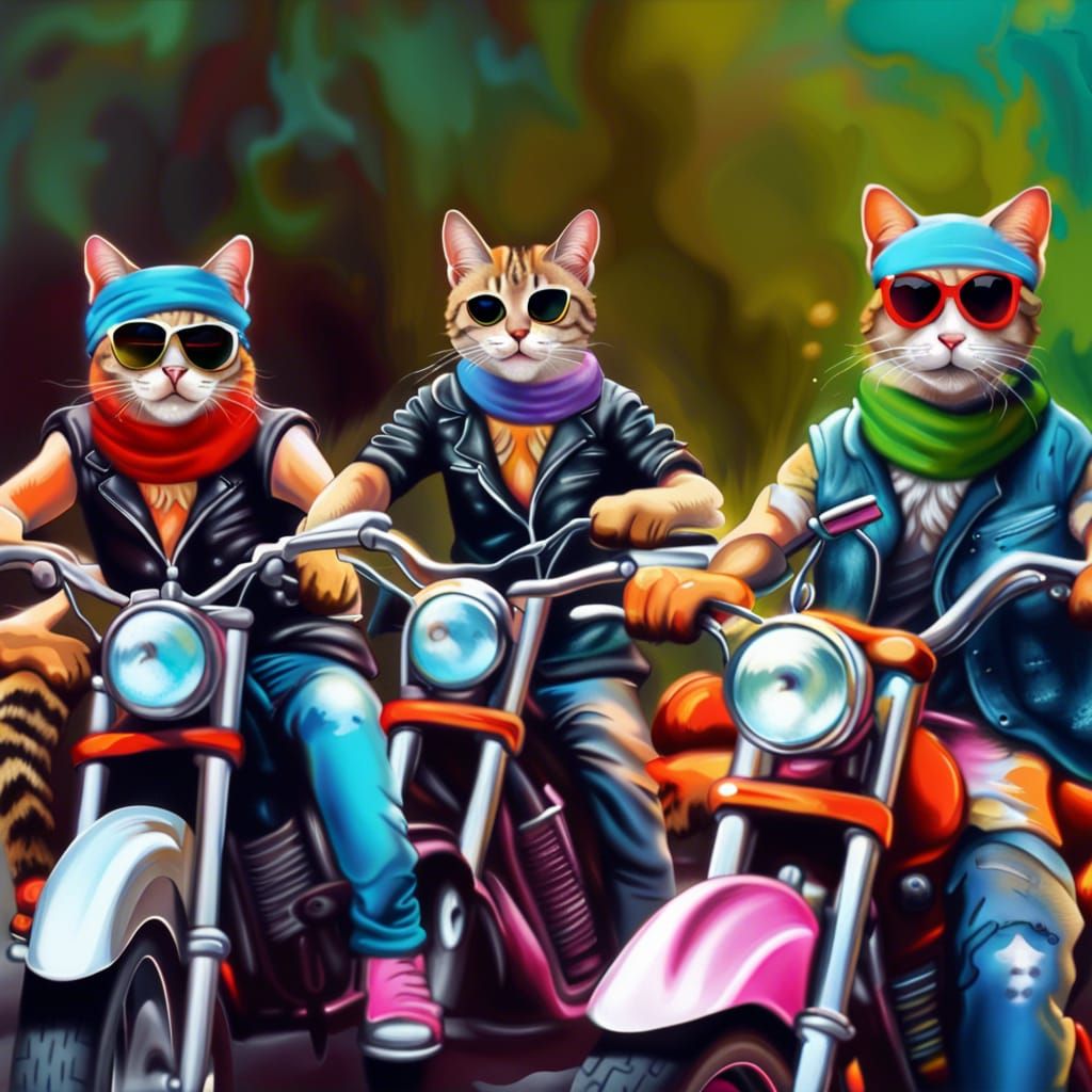 Biker Cats Gang: Digital Art on Motorbikes