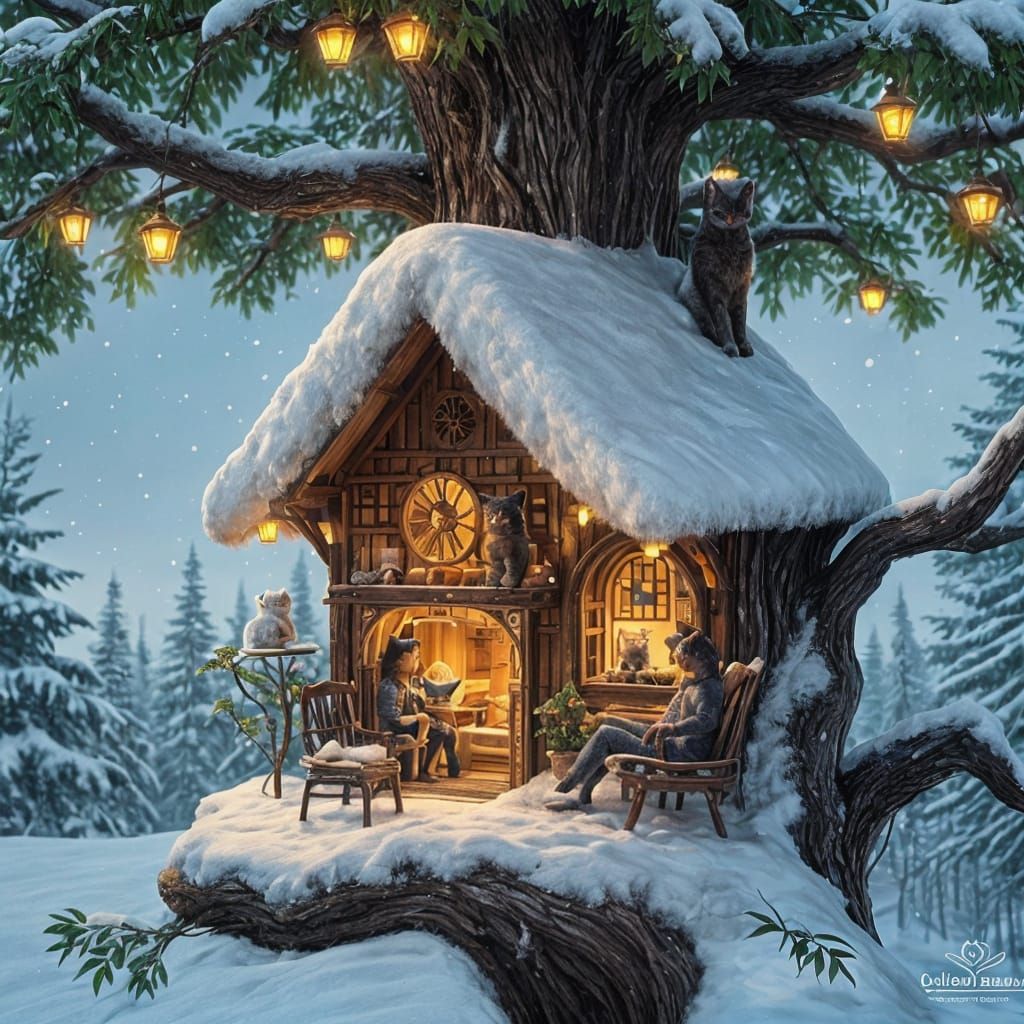 Cozy Treehouse in Painterly Style