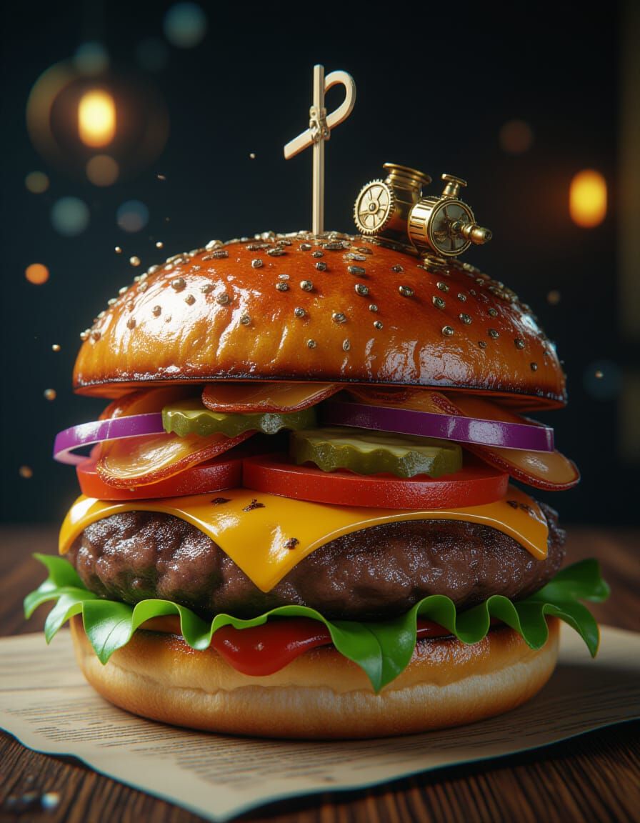 Steampunk Burger: Fantasycore Art in 8k Resolution