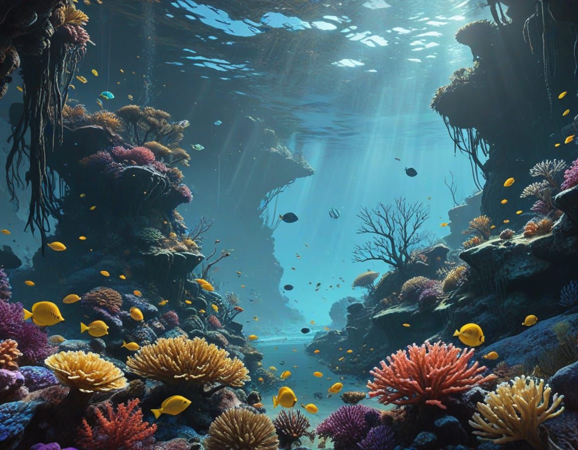 Ethereal Underwater Realm in Vibrant Coral Depths