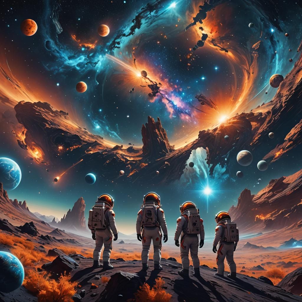 Astronauts Explore Celestial Wonder: Sci-Fi Digital Art