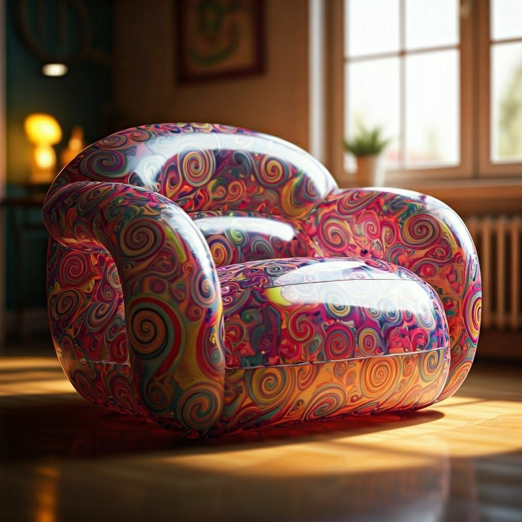 Psychedelic Sixties translucent plastic blow up armchair