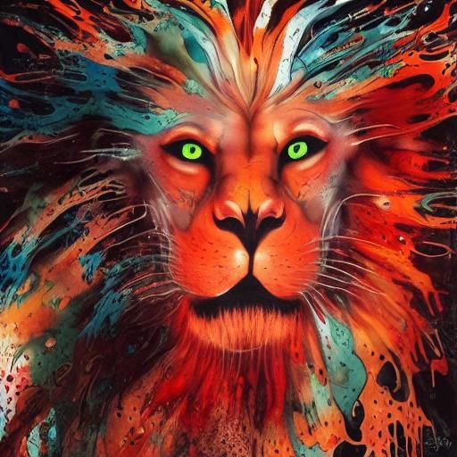 Ethereal Ghost Lion in Watercolor Ink Style