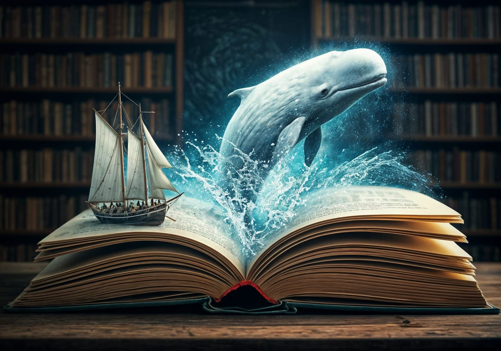 Sperm Whale Emerges from Ancient Tomes in a Whimsical Fantas...