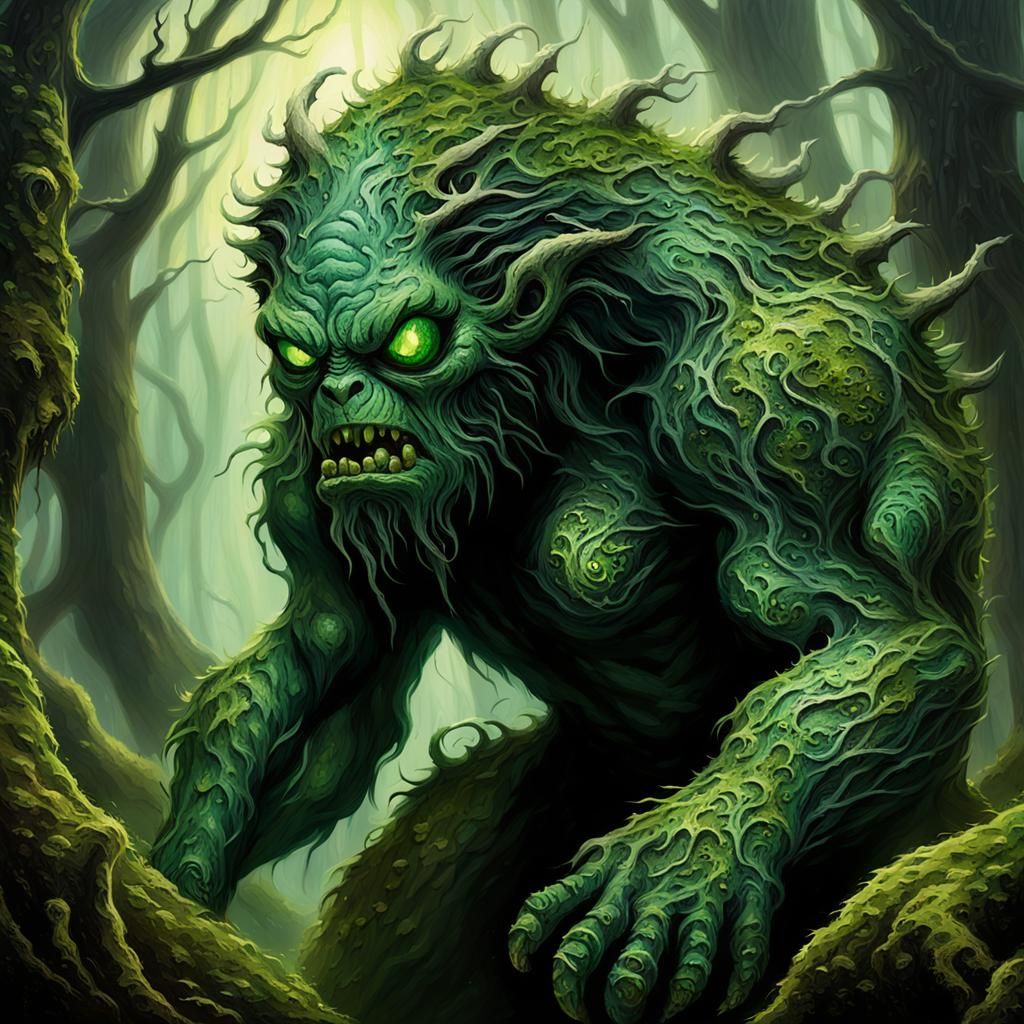 Emerald Shambler in Dark Fantasy Oil Painting