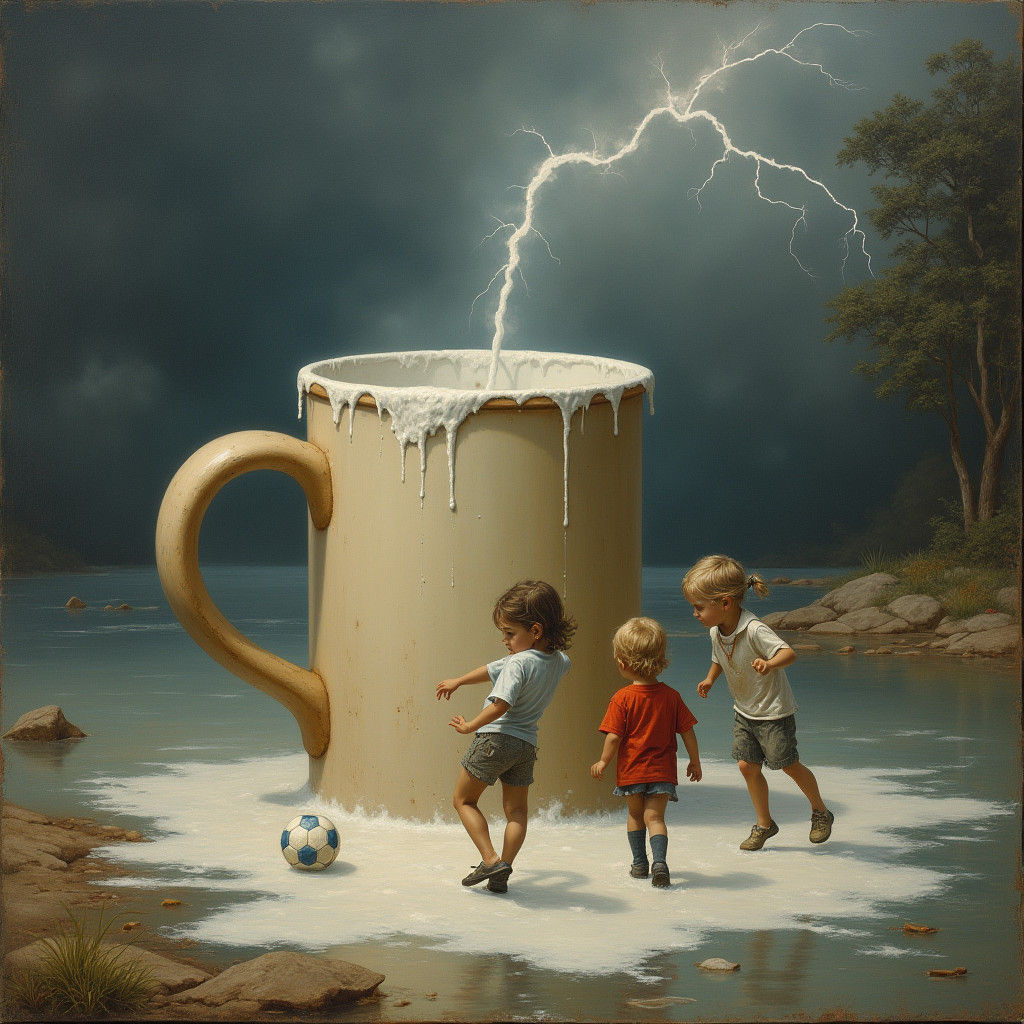 Giant Coffee Mug Football Game: Dürer-Style Painting