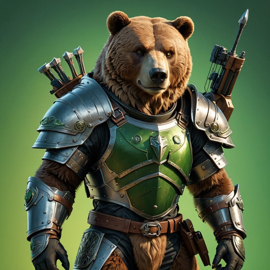 Armored Bear with Crossbow: Pixar Style 3D Art
