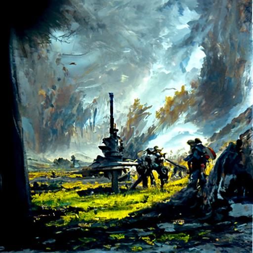 Worn Battlefield in Oil Painting Style