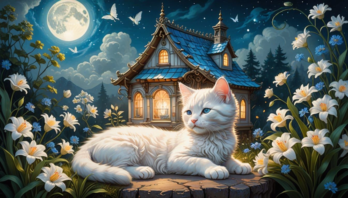 Whimsical Kitten in Enchanted Pastel Wonderland