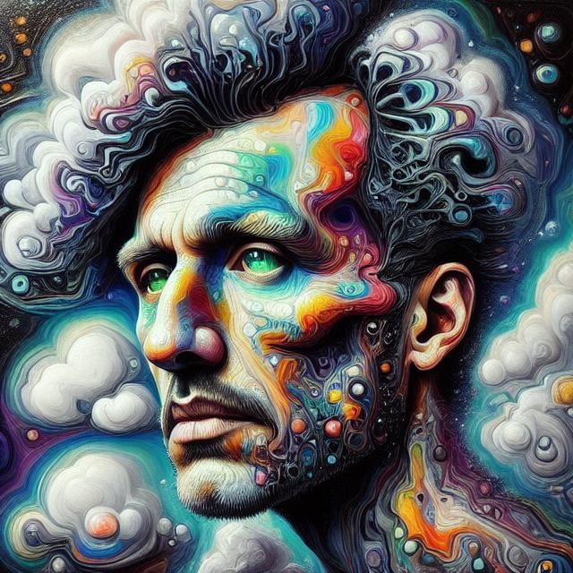 Abstract Boy in Soap Bubble Cloud, Cubist Style