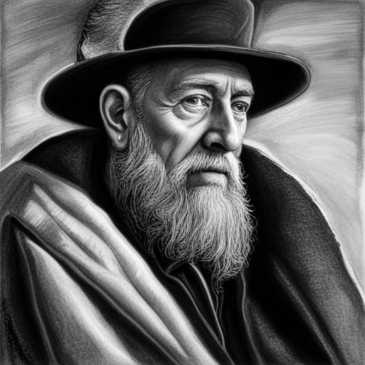 Nostradamus' Vision: Hyperdetailed Charcoal Drawing