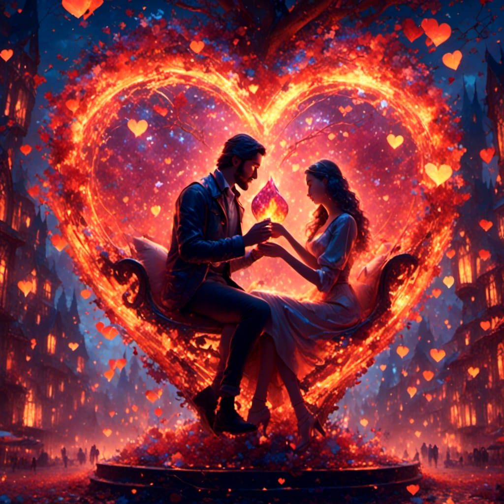 Romantic Couple in Glass Heart, Fantasy Art