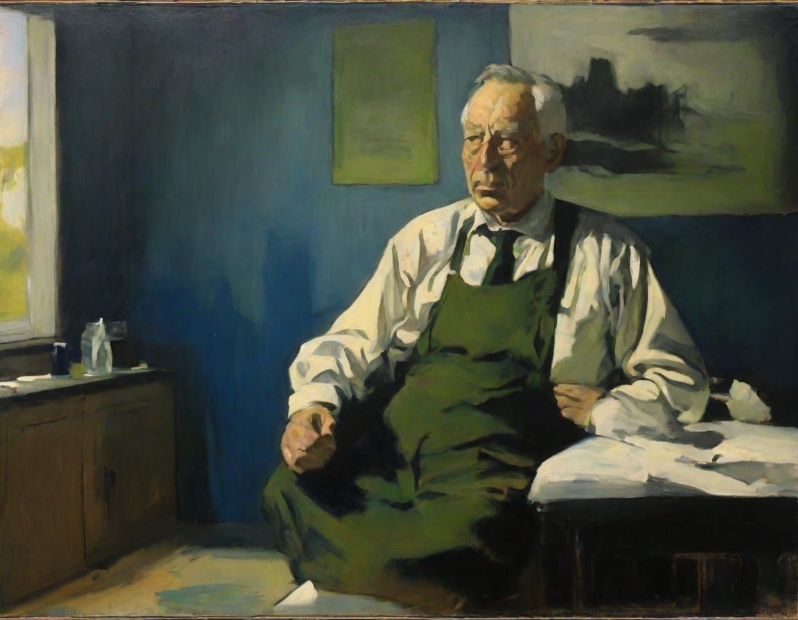 Defeated Businessman: Sfumato Impressionist Oil Painting