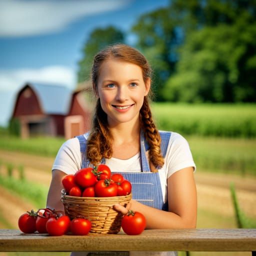 Charming Farm Market with Redhead Girl, 8k
