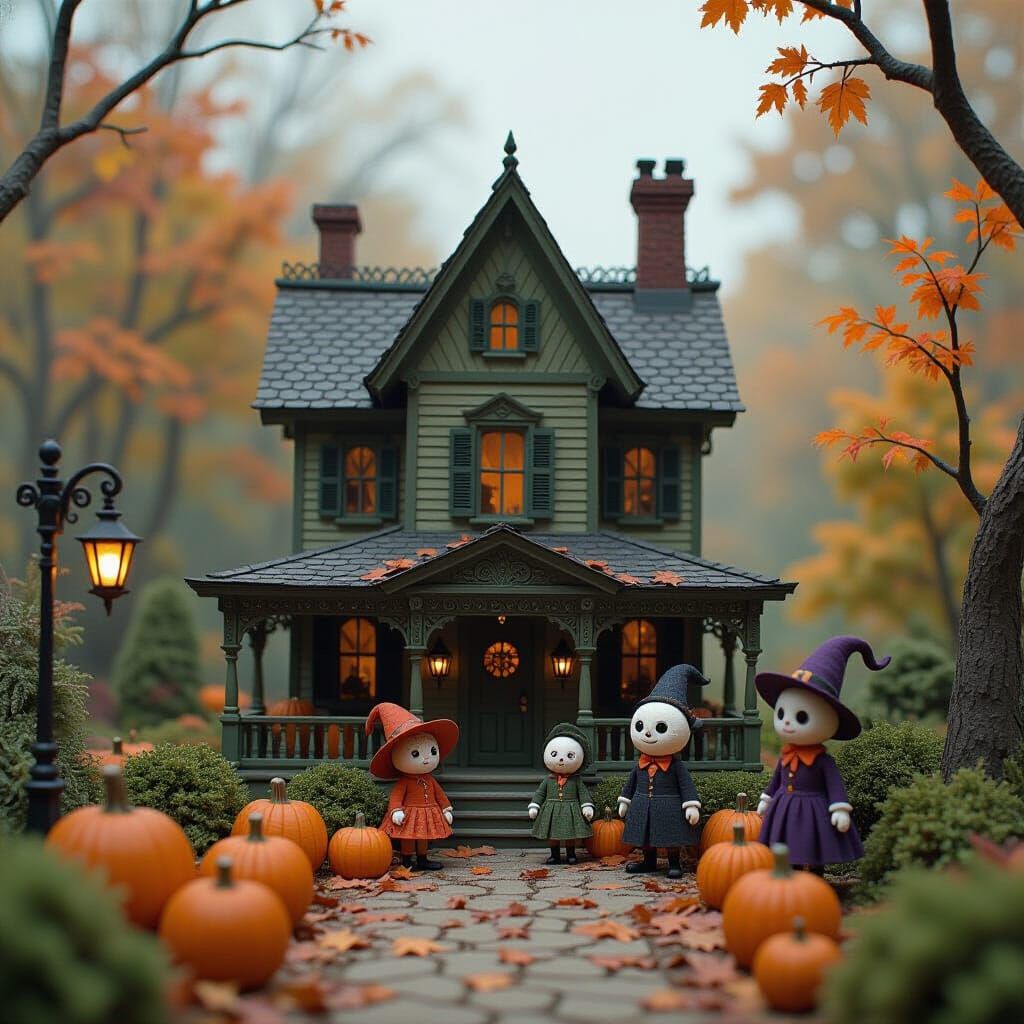 Whimsical Haunted Halloween Harvest Festival Scene