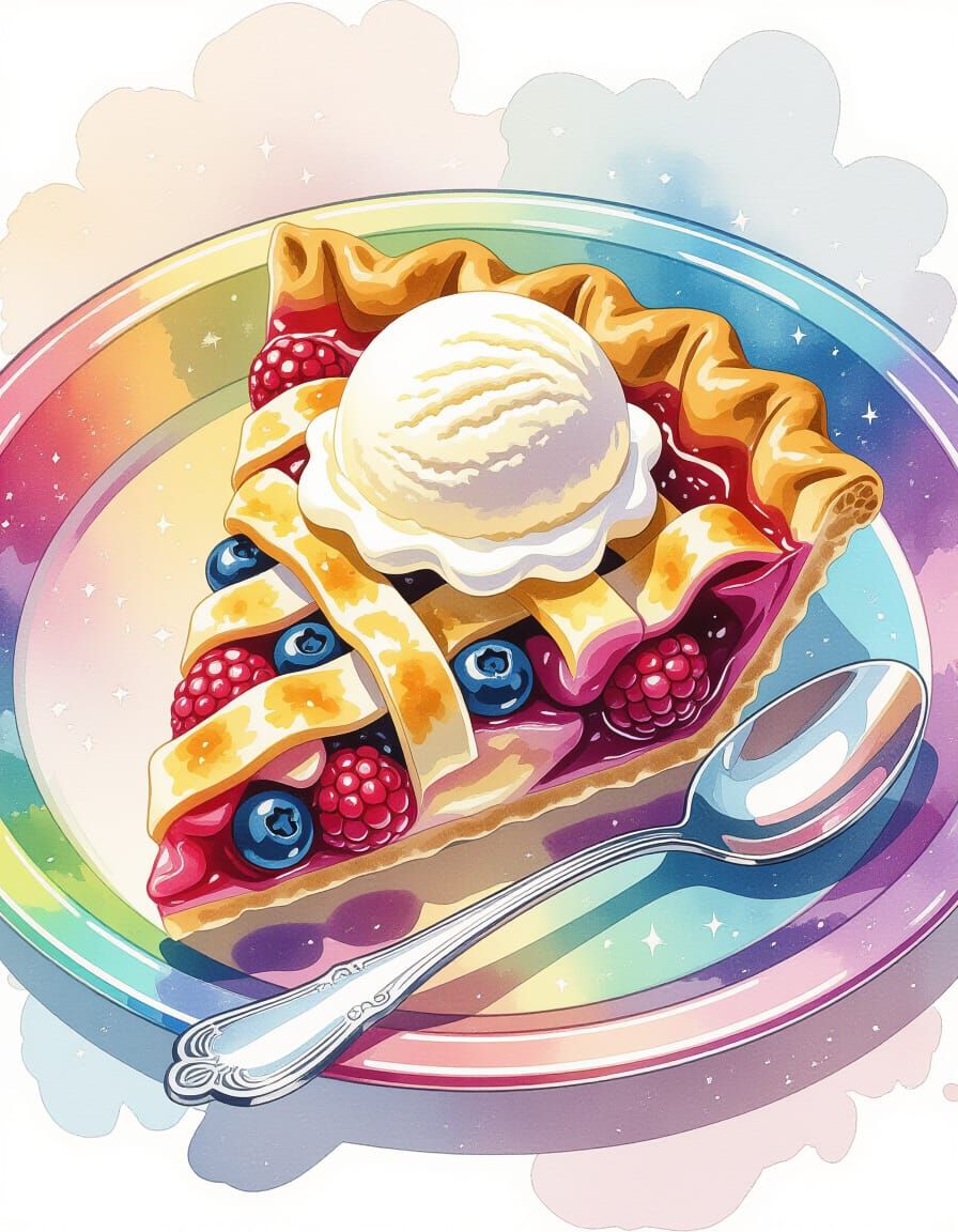 Whimsical Apple Berry Pie with Vanilla Ice Cream