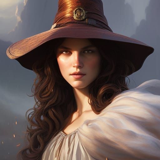 Young Witch Portrait in Oil Painting Style