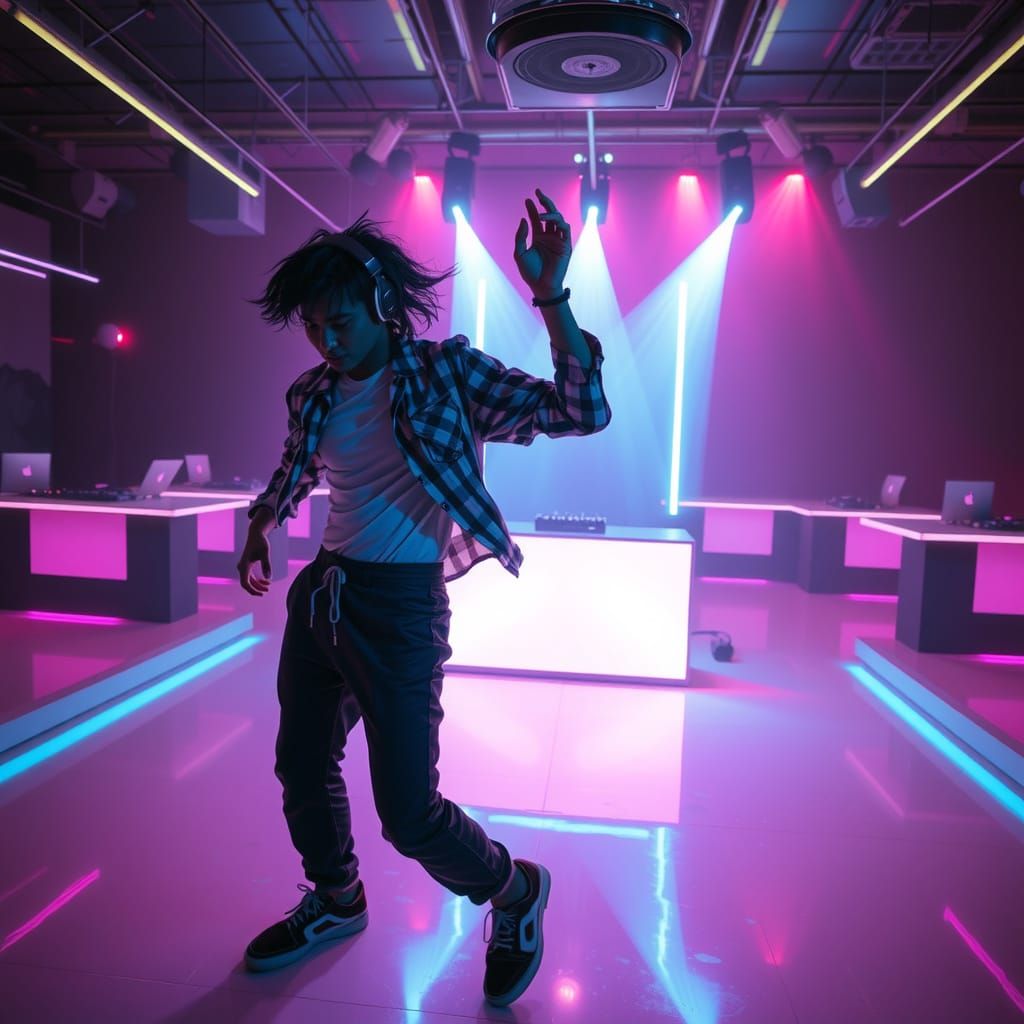 Dancer in Neon Futuristic Club