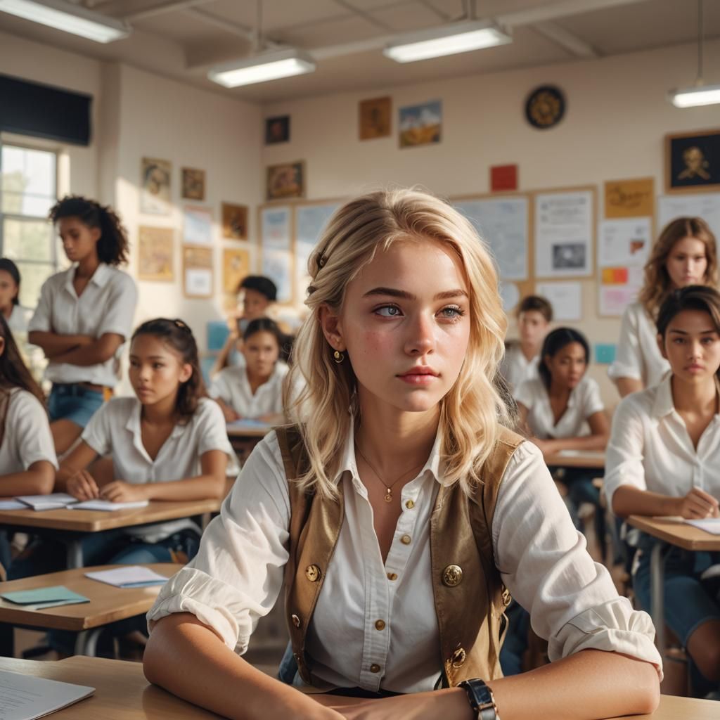 Girl in Pirate Shirt: Vivid Digital Art
