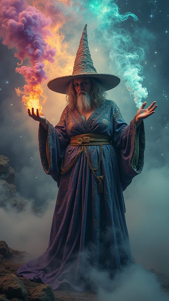 Mystical Marijuana Witch Casting Smoke Screen in Astral Clou...