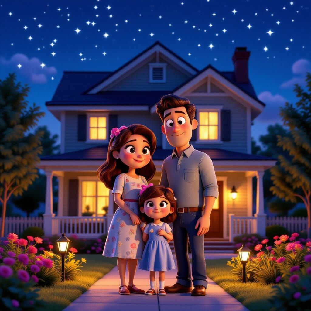Pixar Style Family Home Scene