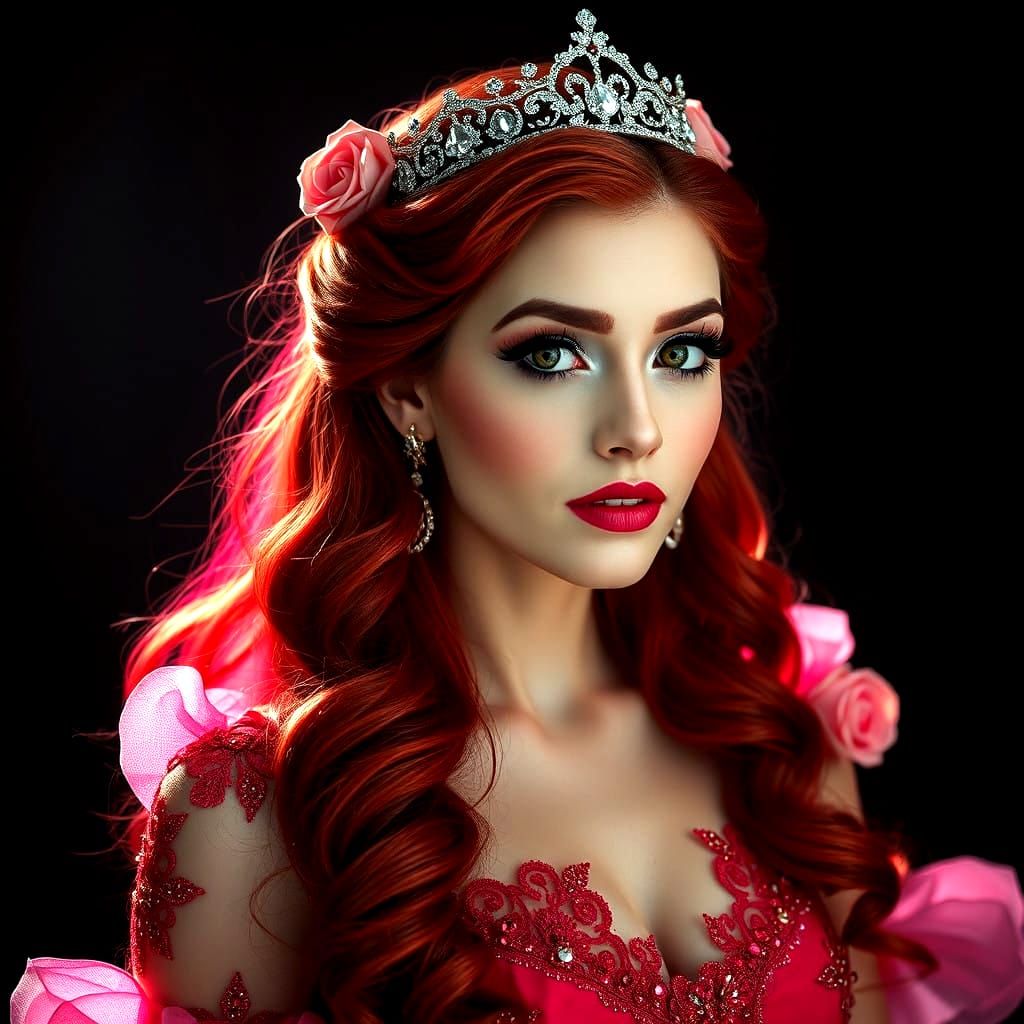Enchanting Mystic Fairy Portrait in Vibrant Red Hair and Gli...