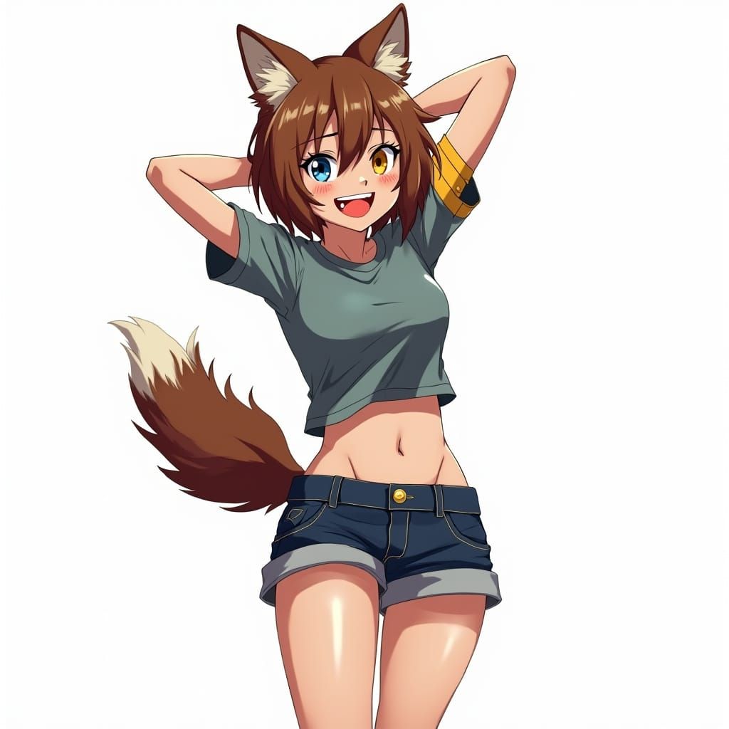 Confident Teenage Girl with Wolf Cut and Canine Features
