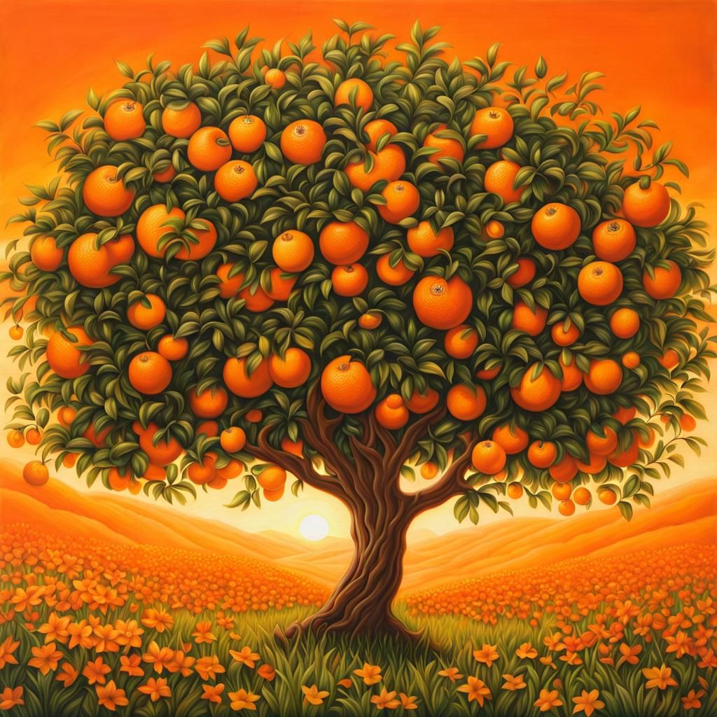 Vibrant Orange Tree of Life Airbrush Art