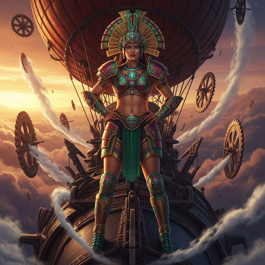 Xiomara on Steampunk Airship with Aztec Armor