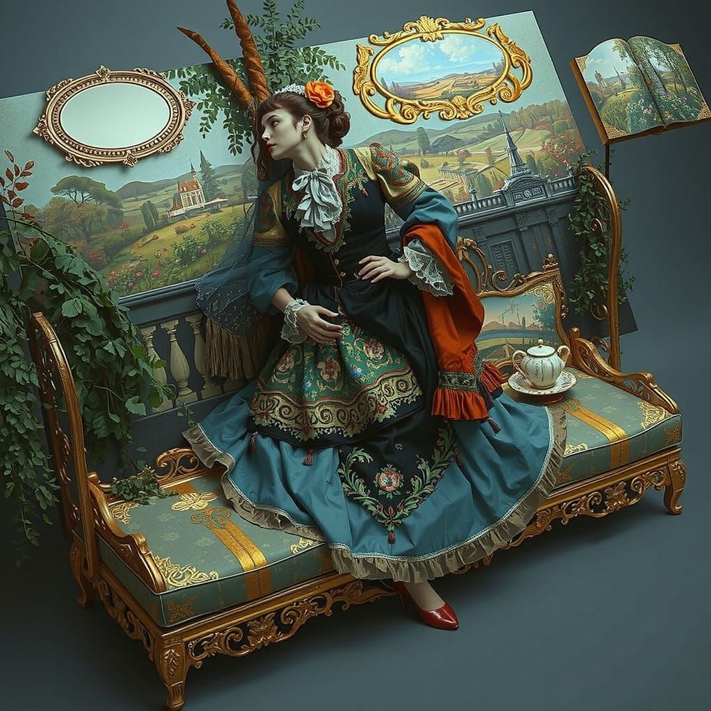 Elegant Figure in French Countryside, Hyperrealism