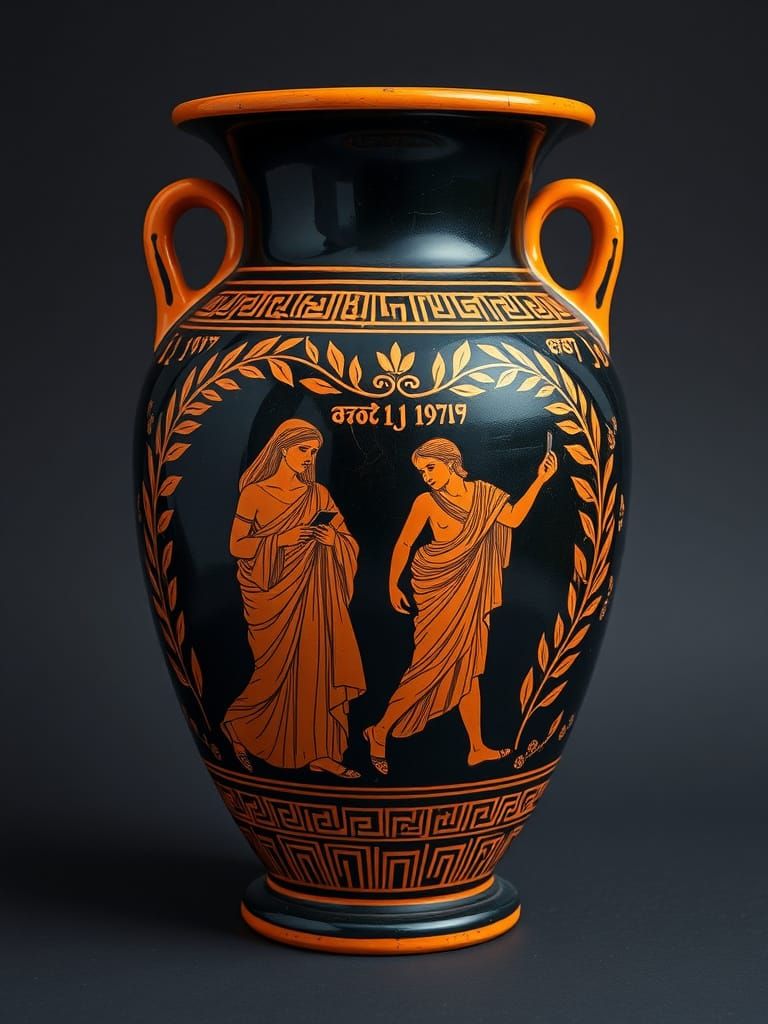 Ancient Greek Urn Meets Modern Life in Vibrant Colors