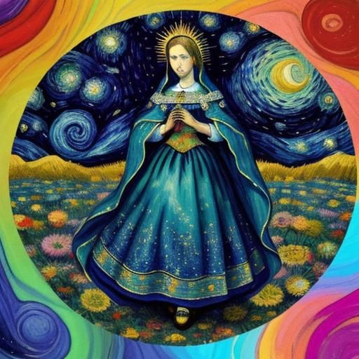 Virgen de Guadalupe in Starry Night Style
