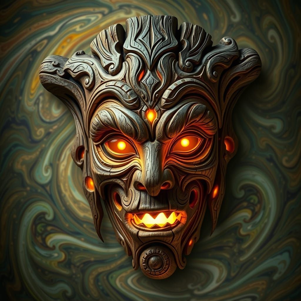 Ancient Glowing Mask in Art Nouveau Style