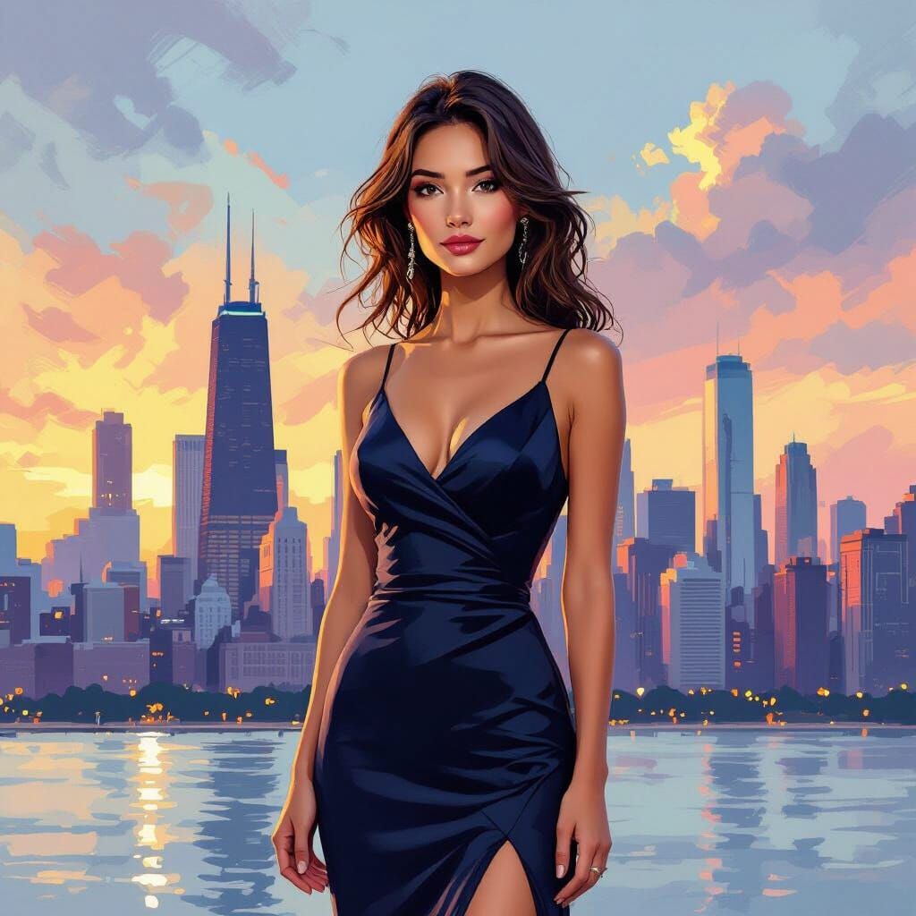 Elegant Woman in Chicago: A Digital Painting