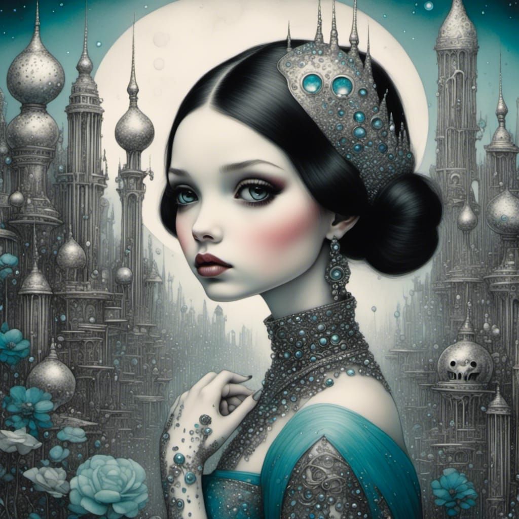 Girl with Tattoo Stares Across Future City