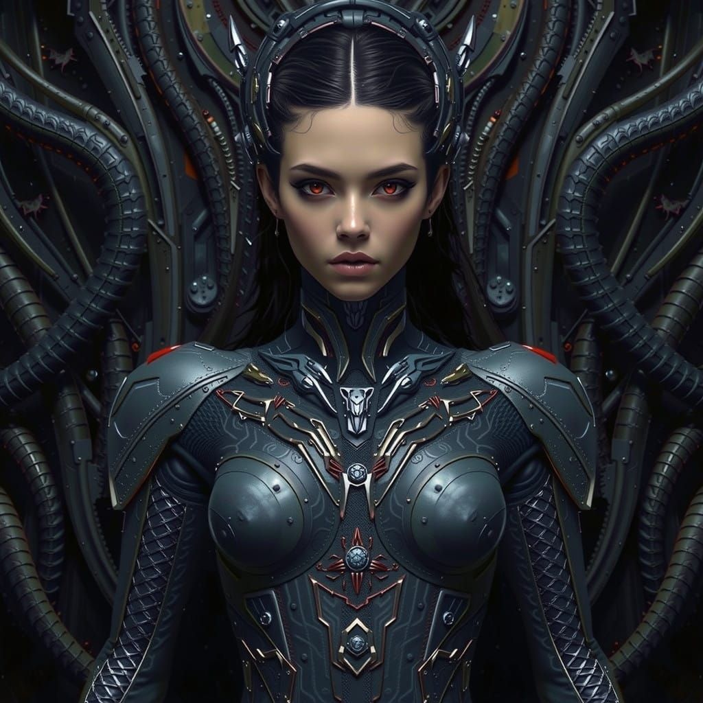 Hyperrealistic Alien Female in Dark Blue Bodysuit