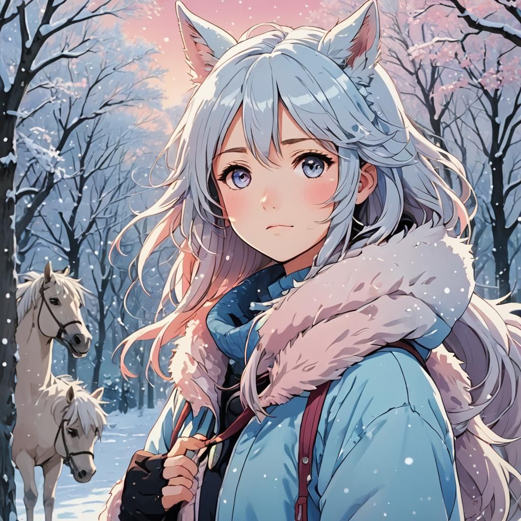 Anime Girl in Snowy Winter Scene